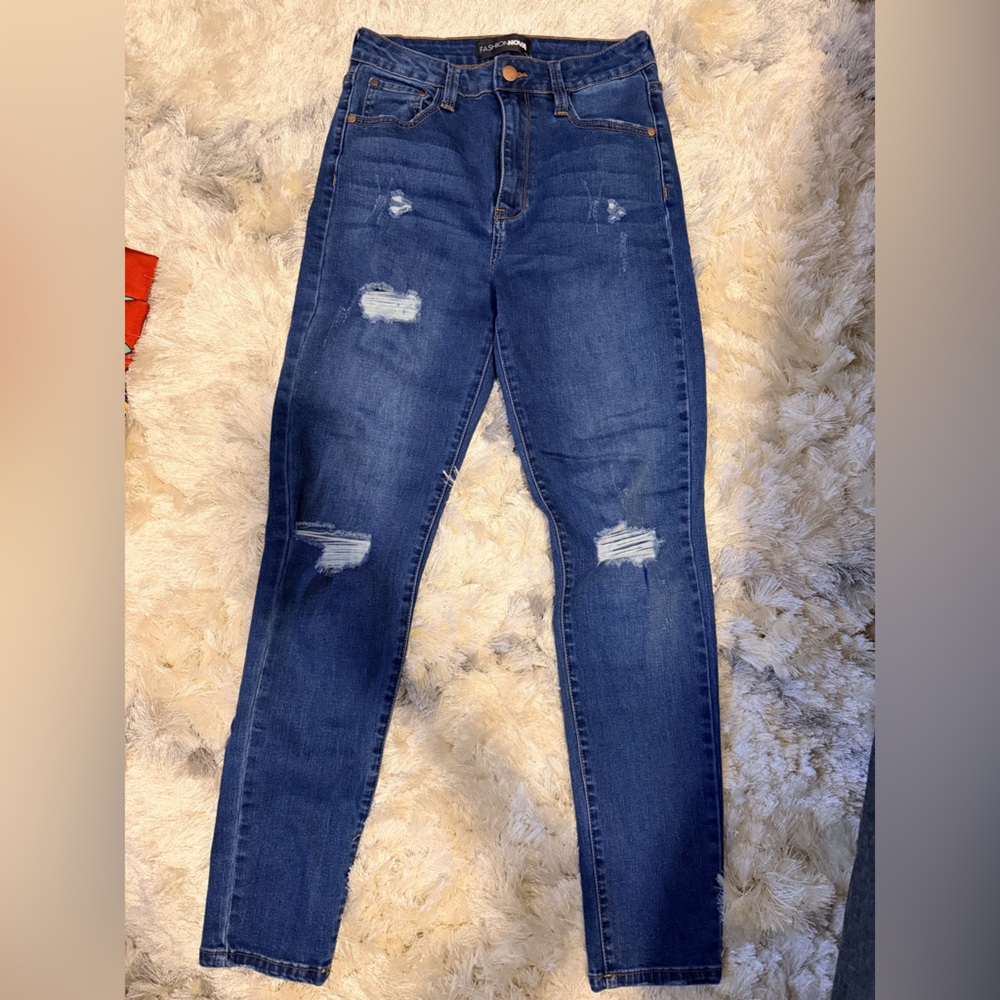 Fashion Nova Midnight Blue Ripped Skinny Jeans